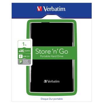 VERBATIM Store `n` Go USB HDD 1TB, 53020, přenosný pevný disk, USB 2.0 + eSATA, 8MB, 5400ot./min., 2,5