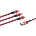 Baseus Rapid Series nabíjecí / datový kabel 3v1 USB (Micro USB + Lightning + USB-C) 3A 1,2m, červená