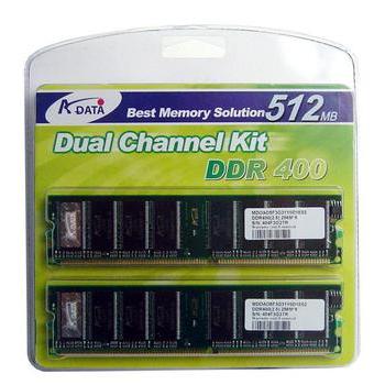 2 paměťové moduly A-DATA DIMM 1GB (2x512MB KIT) DDR 400MHz PC3200, retail