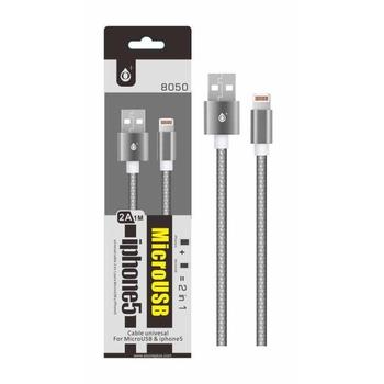 Datový a nabíjecí kabel PLUS 8050, MicroUSB + iPhone Lightning, metal