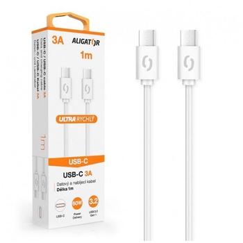 Datový kabel ALIGATOR POWER 3A, USB-C/USB-C, bílý