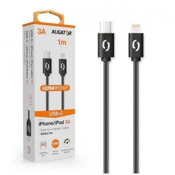 Datový kabel ALIGATOR POWER 3A, USB-C/lightning, černá