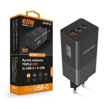 Nabíječka ALIGATOR PD65W, 2USB-C, 1xUSB-A