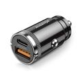 Chytrá mini nabíječka do auta ALIGATOR Power Delivery 30W, USB-C + USB-A, černá