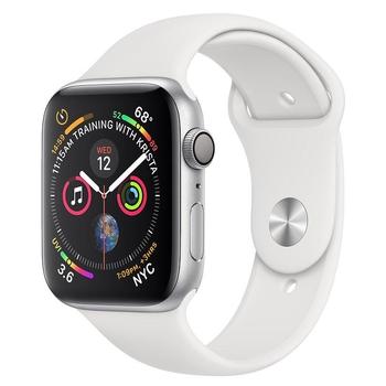 Chytré hodinky APPLE Watch Series 4 40mm stříbrný hliník s bílým sportovním řemínkem, stříbrná/bílá (silver/white)