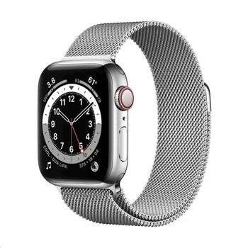 Chytré hodinky APPLE Watch Series 6 Cellular 40mm Stříbrný nerez s stříbrným milánským tahem