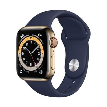Chytré hodinky APPLE Watch Series 6 Cellular 44mm Zlatý nerez s námořně modrým sportovním řemínkem