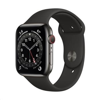 Chytré hodinky APPLE Watch Series 6 Cellular 44mm Grafitový nerez s Černým sportovním řemínkem
