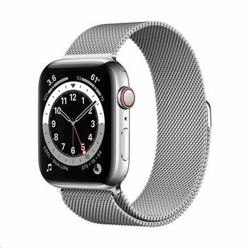 Chytré hodinky APPLE Watch Series 6 Cellular 44mm Stříbrný nerez s stříbrným milánským tahem