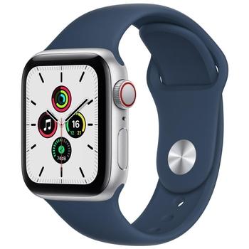 Chytré hodinky APPLE Watch SE GPS Cellular, 40mm stříbrný hliník s hlubokomořsky modrým sport řemínkem