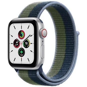 Apple Watch SE GPS + Cellular, 40mm Silver Aluminium Case with Abyss Blue/Moss Green Sport Loop