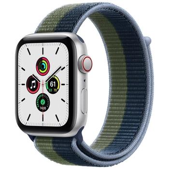 Apple Watch SE GPS + Cellular, 44mm Silver Aluminium Case with Abyss Blue/Moss Green Sport Loop
