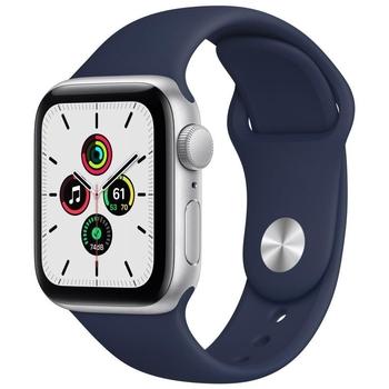 Chytré hodinky APPLE Watch SE GPS, 40mm stříbrný hliník s hlubokomořsky modrým sportovním řemínkem