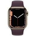 Apple Watch Series 7 GPS + Cellular, 41mm Gold Stainless Steel Case with Dark Cherry Sport Band - Re