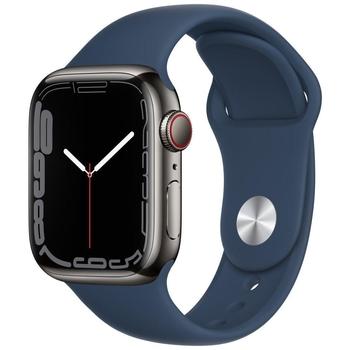 Chytré hodinky APPLE Watch S7 GPS Cellular, 41mm grafitově šedý nerez s modrým sport řemínkem