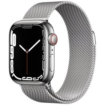 Chytré hodinky APPLE Watch S7 GPS Cellular, 41mm stříbrný nerez se stříbrným milánským tahem
