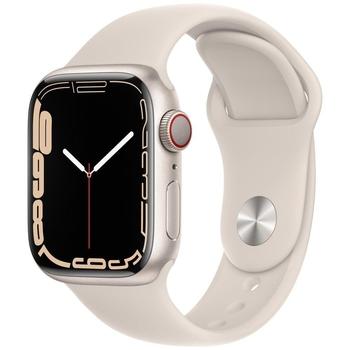 Chytré hodinky APPLE Watch S7 GPS Cellular, 41mm hvězdně bílý hliník s hvězdně bílým sport řemínkem