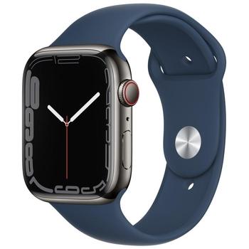 Chytré hodinky APPLE Watch S7 GPS Cellular, 45mm grafitový nerez s modrým sport řemínkem