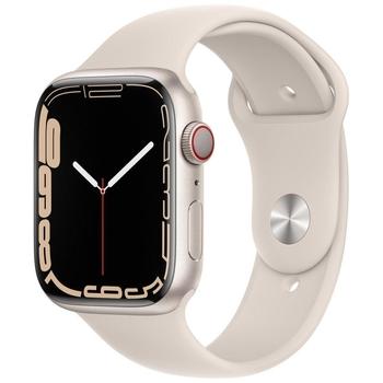 Chytré hodinky APPLE Watch S7 GPS Cellular, 45mm hvězdně bílý hliník s hvězdně bílým sport řemínkem