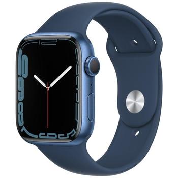 Chytré hodinky APPLE Watch Series 7 GPS, 45mm modrý hliník s hlubokomořsky modrý sport řemínkem