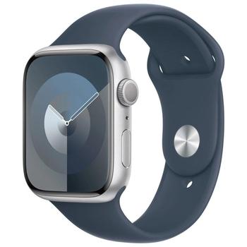 Chytré hodinky APPLE Watch Series 9 45mm Stříbrný hliník s bouřkově modrým sportovním řemínkem S/M