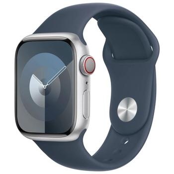 APPLE Watch Series 9 GPS + Cellular 41mm Silver Aluminium Case with Storm Blue Sport Band - S/M