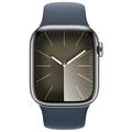 APPLE Watch Series 9 GPS + Cellular 41mm Silver Stainless Steel Case with Storm Blue Sport Band - M/