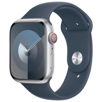 APPLE Watch Series 9 GPS + Cellular 45mm Silver Aluminium Case with Storm Blue Sport Band - S/M