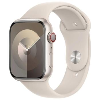 Chytré hodinky APPLE Watch Series 9 GPS + Cellular 45mm Starlight Aluminium Case with Starlight Sport Band - M/, stříbrno-bílá