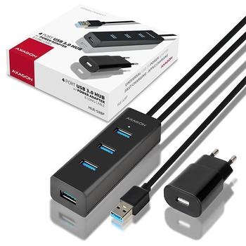 AXAGON HUE-S2BP, 4x USB3.0 CHARGING hub 1.2m kabel, vč. AC adapteru