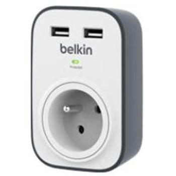 Zásuvka s přepěťovou ochranou BELKIN SurgeStrip BSV103, 2x USB, bílá/šedá (white/gray)
