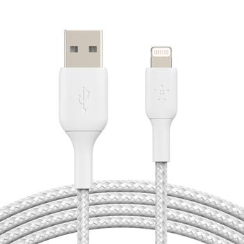 Kabel oplétaný BELKIN USB-A - Lightning, bílý (white)