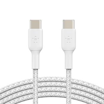 Kabel oplétaný BELKIN USB-C - USB-C, bílý (white)