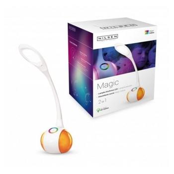 NILSEN LED stolní lampa MAGIC dotyková, stmívatelná, 7W, barev.podsvícení, bílá   US003