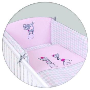 CEBA Souprava do postýlky 3-dílná Kočičky vyšívané růžová