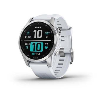Chytré hodinky GARMIN fenix 7S PRO Glass, Silver/ White Silicone Band