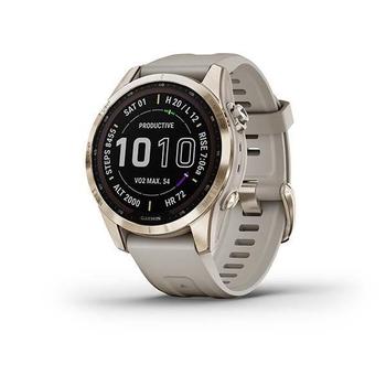 Chytré hodinky GARMIN fenix 7S PRO Sapphire Solar, Titan Cream Gold/ Sand Silicone Band