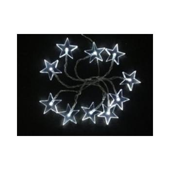 Solight LED vánoční řetěz, hvězdy, 1m, 10x LED, 2x AA, bílé světlo, transpar.kabel  1V51-W