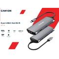 CANYON replikátor portů DS-15 8v1, 1xUSB-C PD 100W, 1xHDMI (4K), VGA, 2xUSB-A 3.0, 1xUSB-A 2.0 RJ45 