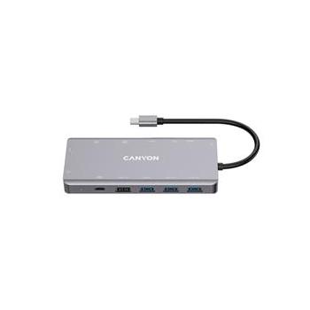 CANYON replikátor portů DS-12 13v1, 1xUSB-C PD 100W, 2xHDMI (4K), VGA, 4xUSB-A, RJ45 Gb, 3.5mm jack,