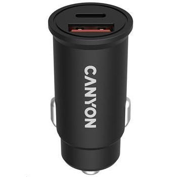 CANYON auto nabíječka C-30, 1x USB-C + 1x USB-A (PD 30W/QC 3.0 18W), vstup 12V-24V