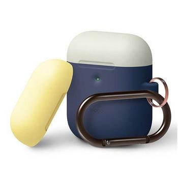 Elago Airpods 2 Silicone Duo Hang Case - Jeans Indigo/ White, Yellow