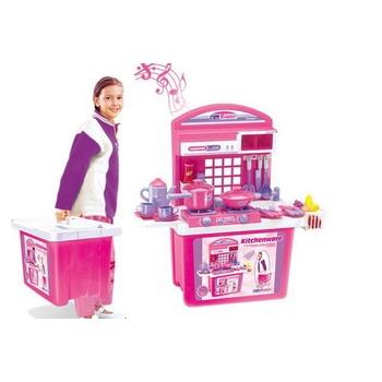 Hračka G21 Dětská kuchyňka s příslušenstvím  v kufru růžová