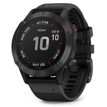 GARMIN GPS chytré hodinky fenix6 Glass, Black/Black Band (MAP/Music)