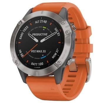 GARMIN GPS chytré hodinky fenix6 Sapphire, Titanium/Orange Band (MAP/Music)