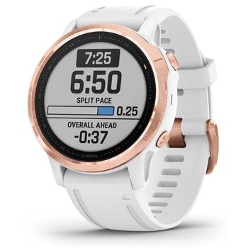 GARMIN GPS chytré hodinky fenix6S Glass, RoseGold/White Band (MAP/Music)
