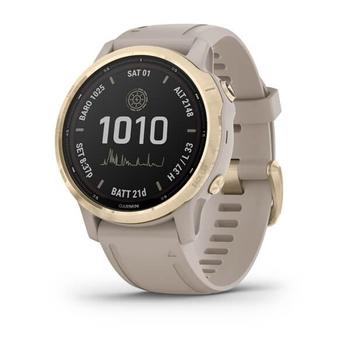 Chytré hodinky GARMIN fenix 6S PRO Solar, LightGold/Sand Band (MAP/Music)