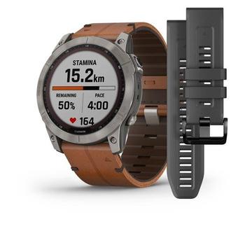 Chytré hodinky GARMIN fenix 7X PRO Sapphire Solar Style, Titan/ Brown Leather Band