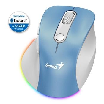 GENIUS Ergo 9000S Pro Light Blue/ duální Bluetooth + 2,4GHz/ 2400 dpi/ bezdrátová/ 6tlačítková/ tich