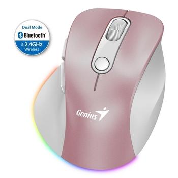 GENIUS Ergo 9000S Pro Pink/ duální Bluetooth + 2,4GHz/ 2400 dpi/ bezdrátová/ 6tlačítková/ dobíjecí/ 
